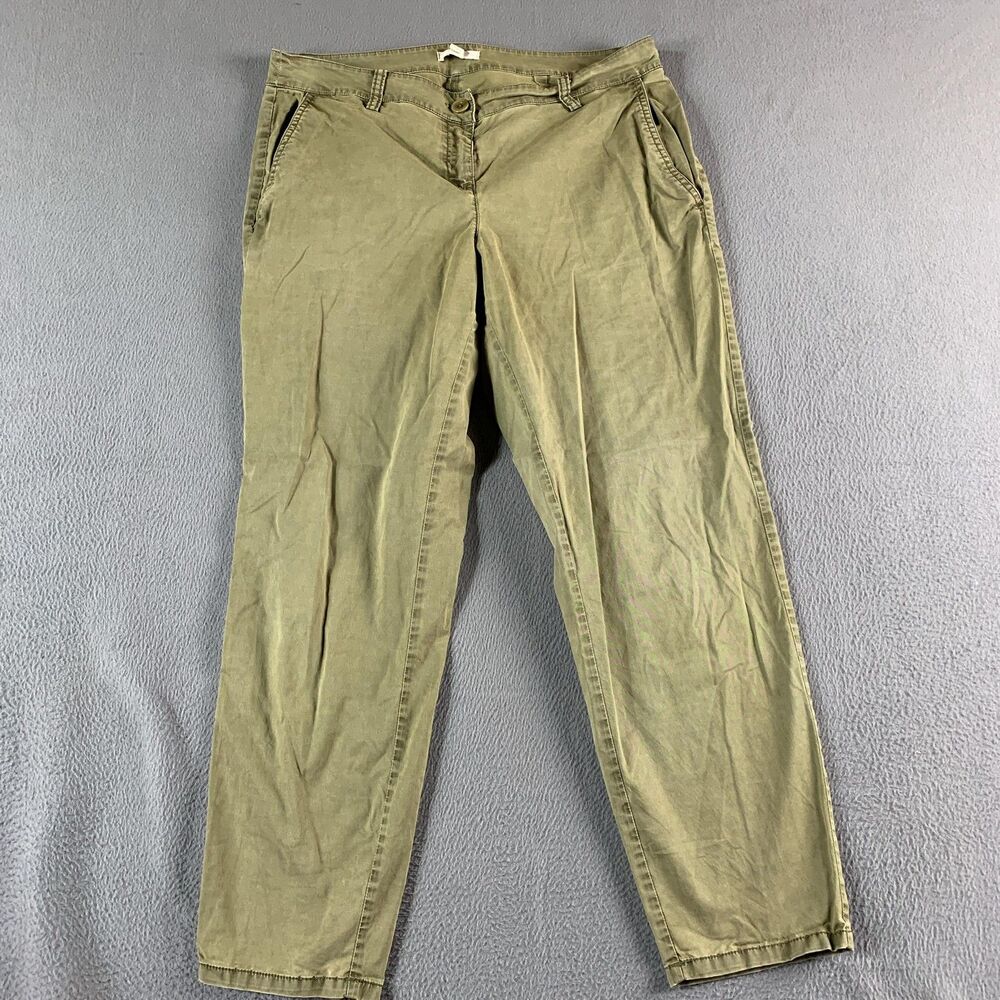 Eileen Fisher Chino Pants Womens XL Petite Green Organic Cotton Tencel Stretch